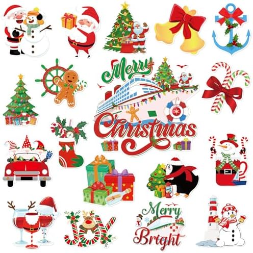 Merry Christmas Cruise Decorations - 18 Pcs Xmas Ship Door Magnets: Santa Claus, Snowman, Cruise Stateroom Magnetic Decoration, Christmas Gnome Trees Magnets for Holiday Party Supplies