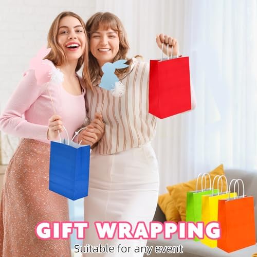 10 Pcs Paper Gift Bags with Handles, 8" Rainbow Color Goodie Bags for Party, Christmas, Favor, Birthday, Wedding, Events, Classrooms, Celebrations