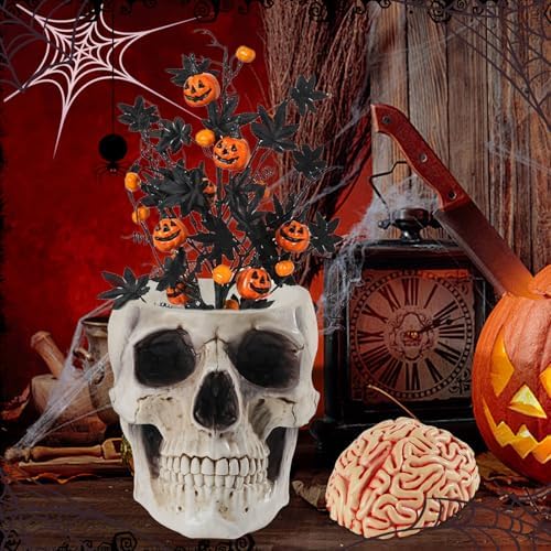 Skull Bowl, Halloween Skull Candy Dish, Human Head Flower Pot Planter Bowl, Resin Skull Head With Brain for Halloween Christmas Candy Servers