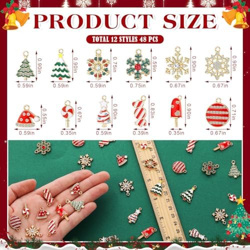 Landical Christmas Charms for Jewelry Making Assorted Gold Enamel Snowflake Christmas Tree Candy Jewelry Pendants for Xmas Bracelet Necklace Earring Craft Making Supplies