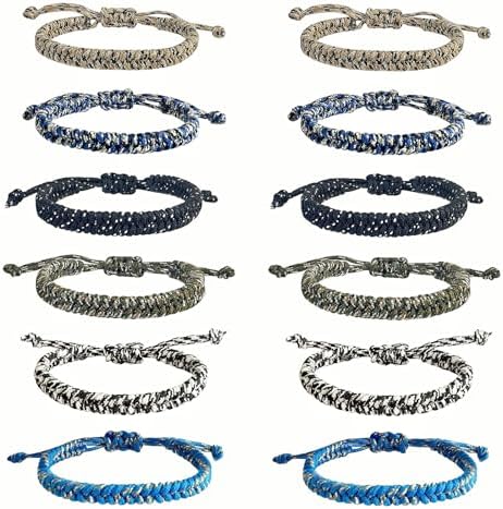 12 pcs Braided Friendship Bracelets for Teen Boys Adjustable Paracord Bracelets Handmade Goody Bag Stuffers Easter Basket Filler Tween Teenager Birthday Christmas Camping Party Favors