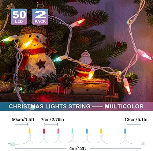 Hopolon Easter Mini String Lights,2PACK 50Count 13Feet Pastel Christmas Lights with White Wire, Incandescent String Lights for Indoor Outdoor Holiday Tree Party Xmas Home Decorations(Multicolor)