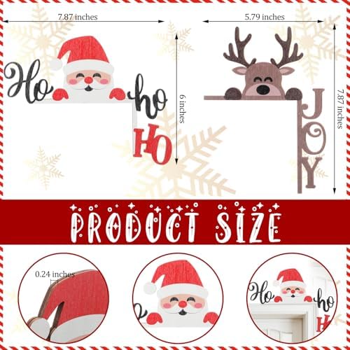 2 Pcs Christmas Door Topper Funny Santa Claus Antlers Door Frame Corner Sign Decor Home Wooden Christmas Cabinet Knob Covers Party Ornament Props Gift for Wall Window DIY