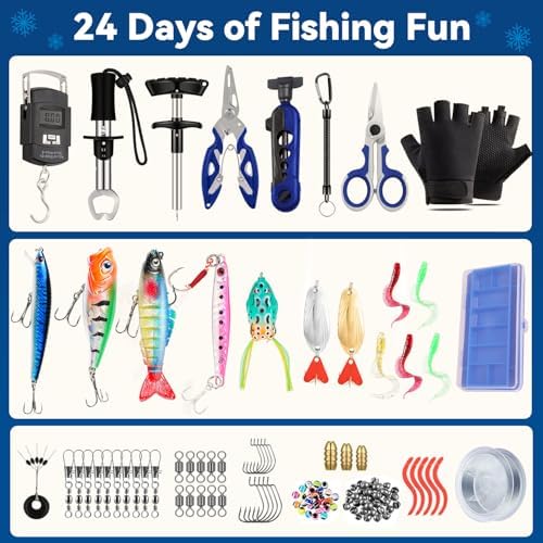 Fishing Advent Calendar 2025 Men Teen Boys, 24 Days Countdown to Christmas Calendar with Assorted Fishing Accessories Surprise Gifts for Father Brother Husband