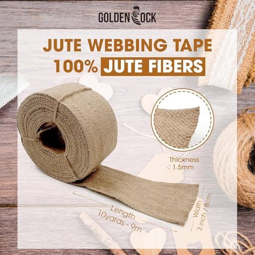 Jute Burlap Webbing Ribbon - 3.15" x 9.83 Yards Upholstery Webbing for Chairs, Furniture, Crafting, Home Decor, Christmas Garland, Jute Wreath, Banner