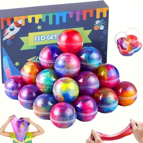 12Pcs Galaxy Slime Balls Kit, Kids Slime Party Favors - Stretchy, Non-Sticky, Mess-Free, Stress Relief for Girls Boys - Christmas Easter Birthday Goodie Bag Stuffer Classroom Prizes