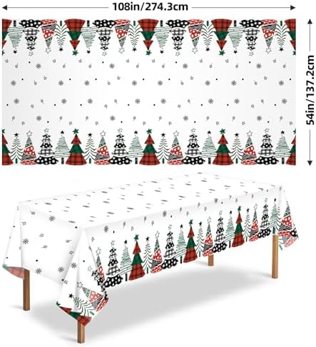 3 Pack Christmas Tablecloth, Disposable Plastic Xmas Table Cover 54 x 108 Inch Rectangular, Buffalo Plaid Table Cloth, Party Supplies for Holiday
