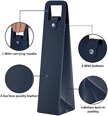 Wine Tote Carrier, Reusable Leather Single Bottle Champagne, Beer Gift Bags for Birthday, Wedding, Picnic Party, Christmas - Blue