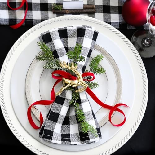 ZeeDix Gold Reindeer Christmas Napkin Rings Set of 6, Napkin Holder Ring for Christmas Dinner Table Decor Cloth Napkins, Wedding Receptions, Holiday Party, Banquet and Home Kitchen