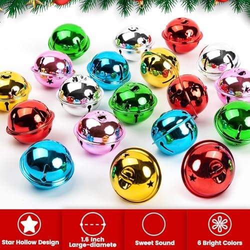 18PCS Large Jingle Bells for Crafts, 1.6" Metal Bell Craft for Christmas Home Holiday Decoration