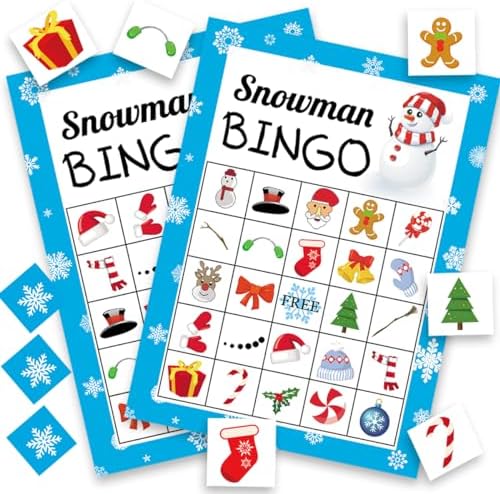 Christmas Games for Kids, Snowman Xmas Bingo Cards 24 Players for Family Large Group Winter Holiday Game Christmas Crafts for Kids Xmas Activities Party Favors Supplies Toys Gifts