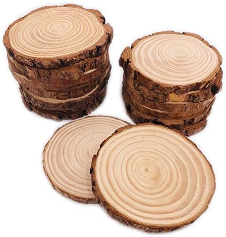 16 Pcs 3.5"-4" Unfinished Natural Wood Slices Circles with Bark for Coasters DIY Crafts Christmas Ornaments Rustic Wedding Decorations Centerpiece