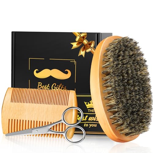 White Elephant Gifts Christmas Stocking Stuffers for Adults Men, Beard Brush Beard Comb for Men Husband Boyfriend Him Dad, Mens Self Care Birthday Valentine's Day Gifts, Grooming Travel kit