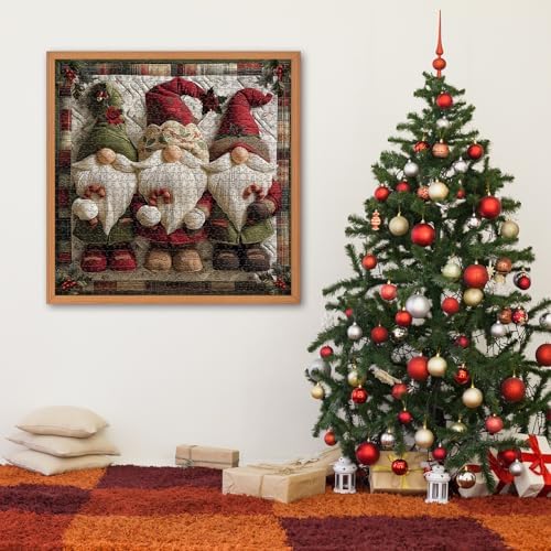 Christmas Gnome Puzzles for Adults 1000 Pieces, Unique Retro Xmas Patchwork Art Challenge Jigsaw Puzzle, Winter Holiday Vintage Christmas Themed, Three Cute Gnomes Quilting Puzzles for Adults