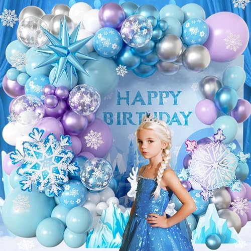 Frozen Balloon Arch Kit,Blue Purple White Balloons Arch Garland,Frozen Birthday Party Decorations For Girls,Cartoon Theme Party Supplies