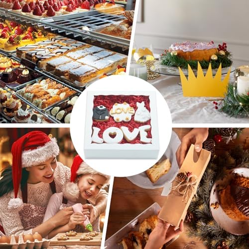 15pcs 8x8x2 Inch White Bakery Boxes Pie Boxes Cookie Box with window Chocolate Covered Strawberries Box for Christmas Valentine's Mother's Day