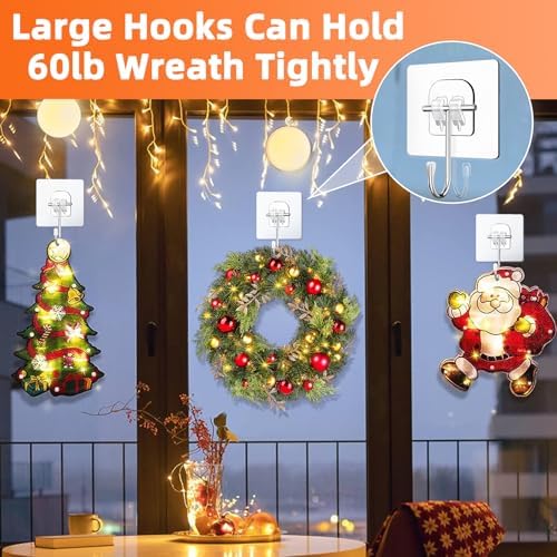 Wreath Hangers for Front Door, 6 Pack Large Wreath Door Hanger for Easter Christmas Halloween-Decorations, Heavy Duty Over-The-Door-Hooks, Adhesive-Wall-Hooks for Garland Home-Decor Inside Outside