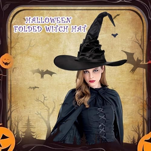 Witch Hat, 18 Inches Wicked Wizard Hat with Wide Brim, Cosplay Accessories for Women Halloween Witch Costume Party