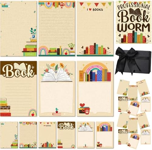 12 Pcs Book Club Sticky Note Set Book Lover Gifts Sticky Note Cute Pads Bookworm Task Trackers with Box Greeting Card Reading Accessories for Reader Bookish Teacher Christmas Gifts
