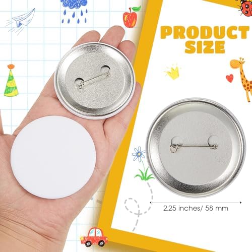 XunYee 20 Pcs Blank White Button Pins 2.25 Inch/ 58 mm DIY Craft Button with White Pins Design Making Kit for Crafts Christmas Supplies, DIY Badges