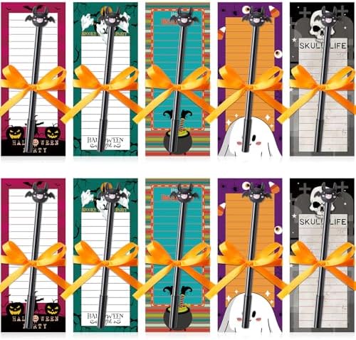 Yexiya 200 Sheets Halloween Christmas Notepads Halloween Sticky Notes to Do List Notepad with 10 Pen for Christmas Party Shopping List Gift, 7.5 x 3.2 Inch (Ghost)