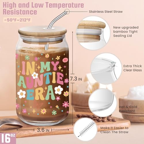 Mother’s Day Birthday Gifts for Aunt Auntie - Funny Christmas Gifts from Niece for Auntie, New Aunt - 16 Oz Glass Coffee Cup