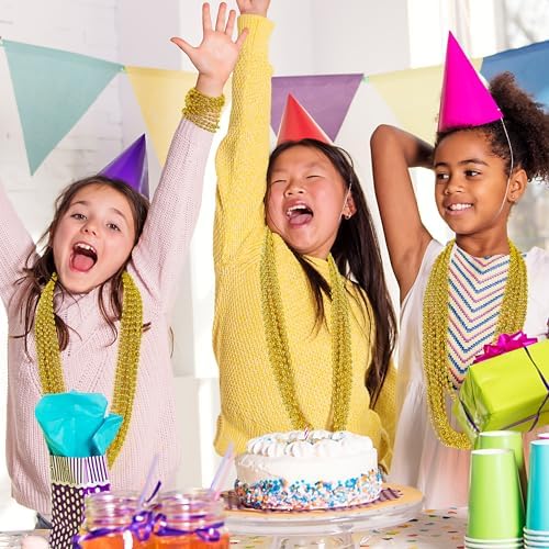 100PCS Mardi Gras Beads, Gold Oval Beaded Necklace Stuff, 32" Mardi Gras Christmas Beaded Necklace Costume Bulk, Festival Parade Throw Accessories for Mardi Gras St Patricks Christmas Celebrations