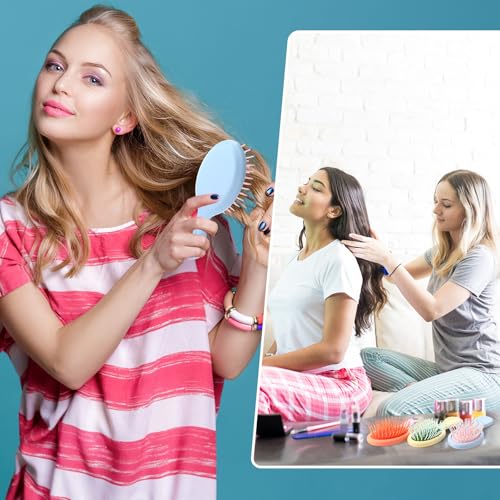 Zopeal 28 Pcs Kids Gift Wet Hair Mini Brush Bulk Girl Halloween Operation Christmas Small Pocket Travel Hairbrush Hygiene Detangler Soft Bristle Detangling Paddle for Party Favor Reward(14 Colors)