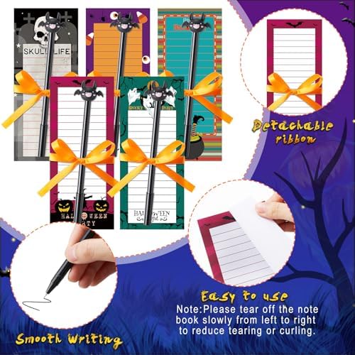Yexiya 200 Sheets Halloween Christmas Notepads Halloween Sticky Notes to Do List Notepad with 10 Pen for Christmas Party Shopping List Gift, 7.5 x 3.2 Inch (Ghost)