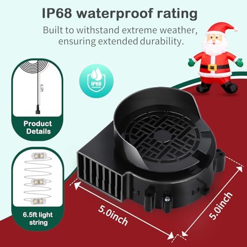 2-Pack Inflatable Fan Replacement, 1.0A Air Fan Blower with 1.25A Adapter and 3 LEDs Bulbs Light Strings for Halloween, Thanksgiving and Christmas Inflatables (IP68 Waterproof, 5.0 * 5.0'')