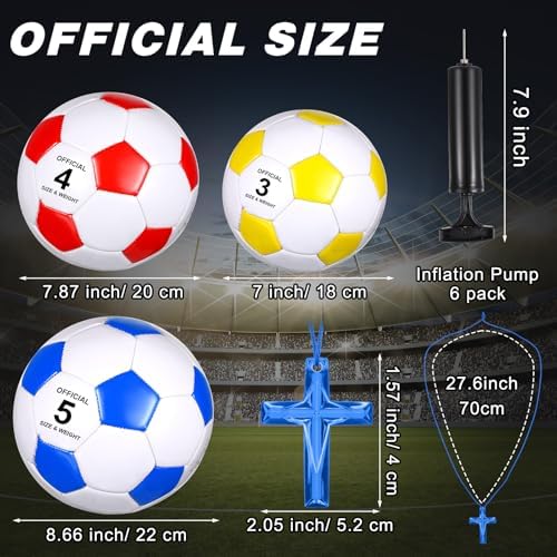 Hiboom 6 Pcs Christmas Deflated Soccer Ball Bulk with Pumps & Cross Necklace Size 3, 4, 5 Outside Sport Training Machine Stitched Ball Operation Christmas Bulk Items for Christian Charity Gift