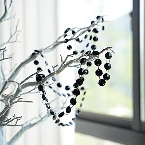 H&D 6FT Glass Crystal 14mm Octagon Beads Chain Chandelier Prisms Hanging Wedding Garland Christmas Decor (Black)