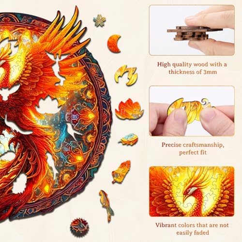 KAAYEE Wooden Jigsaw Puzzles-Wooden Puzzle for Adult Unique Shape Advanced Phoenix Wood Puzzle Adults, Fathers Mother Gifts Christmas Family Puzzles 8.5 * 7.9in 100pcs
