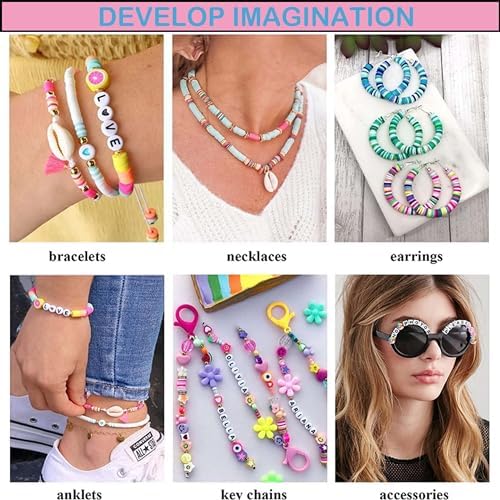 XMZCOLA Clay Beads Bracelet Making Kit, 144 Colors Flat Polymer Friendship Spacer Heishi Beads for Jewelry Making with Letter Beads and Elastic Strings, 2025 Crafts Christmas Gift (144 Colors)