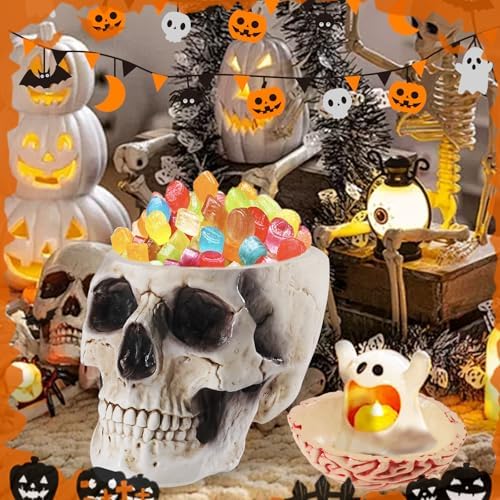 Skull Bowl, Halloween Skull Candy Dish, Human Head Flower Pot Planter Bowl, Resin Skull Head With Brain for Halloween Christmas Candy Servers