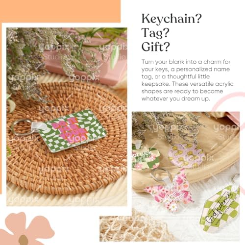 90 Pcs Sublimation Acrylic Keychain Blanks, with 30 Fixing Clips and 30 Key Rings for Heat Transfer Keychain Bag Decor Pet Necklace Christmas Tree Decor, Home Gift Crafts Supplies