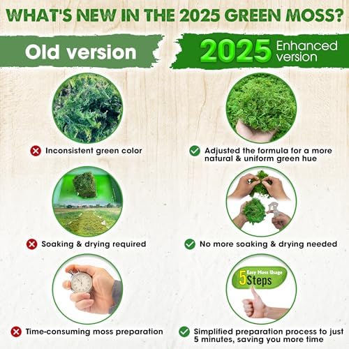 [Upgraded] DUSPRO Green Moss for Crafts, Real Forest Moss Potted Plants, Decorative Mosses for Table Centerpieces Wedding Christmas Fairy Party Decor, Indoor Planters, DIY Project (1.25 Lbs)