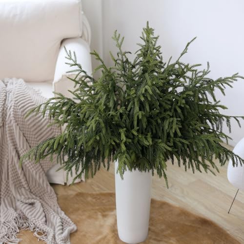 YXZZWL 8 Pcs Christmas Norfolk Pine Branches, 36 Inch Real Touch Artificial Norfolk Pine Branch Faux Cedar Pine Stem Fake Greenery Picks for Vase DIY Garland Wreath Home Garden Decoration