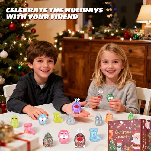 15 Pack Christmas Stress Ball Fidget Toys, Slow Rising Squishy Toys Glitter Squeeze Balls Stress Relief for Kids Girls Boys Christmas Party Favors Stocking Stuffers Fillers Gifts