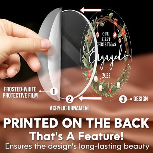 HEXMOZ Engagement Gifts for Couples - Engagement Gift for Women, Fiance, Her, Bride to Be, Newly Engaged Couples - First Christmas Engaged Acrylic Ornament 2025 - Party Decorations