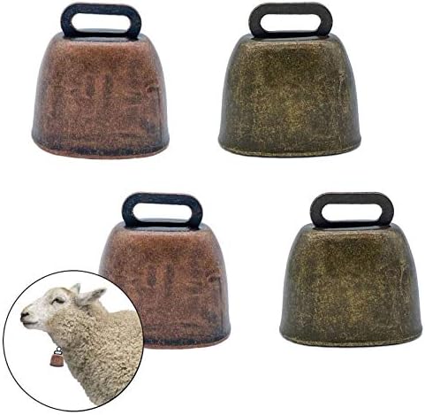 4 Pack Small Brass Bell Cow Horse Sheep Grazing Copper Bells Cattle Farm Animal Loud Bell Pet Anti-Theft Accessories for Christmas Decoration (Green Bronze and Red Bronze)