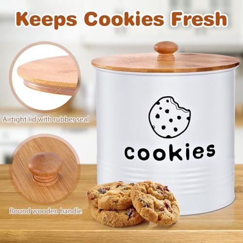 White Cookie Jars with Lids Airtight, 1.5 Gallons Cookie Tins, Large Cookie Jar for Kitchen Counter Decorative for Farmhouse, Christmas, and Gift Giving Cookie Storage Containers