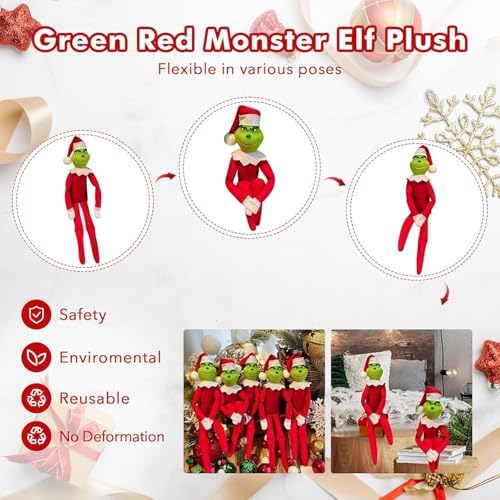 12.6'' Red Christmas Monster Plush Toy, Christmas Stuffed Figures Doll for Kids and Christmas Tree Home Decorations(Red)