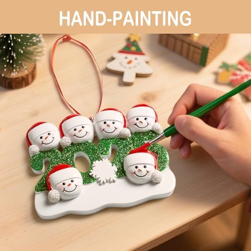 DPDP Personalized Christmas Ornaments 2025 - Family Ornament 2025, Resin Custom Christmas Ornament with Glitter Year, Snowman Xmas Tree Decorations, Customized Names & Text - Family of 5