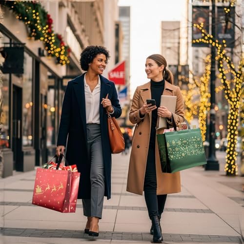 YANGTE 16 Pack 13" Large Christmas Gift Bags With Tissue Paper, Reusable 4 Unique Designs Christmas Bags with Handle for Gifts Wrapping Shopping Xmas Party Supplies(13" x 11" x 5")