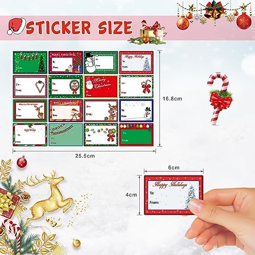 160PCS Christmas Tags Labels, 16 Design Self Adhesive Gift Stickers Name Tags with Santa Snowmen Xmas Tree Reindeer Bells Holiday Decorative Tags for Christmas Presents