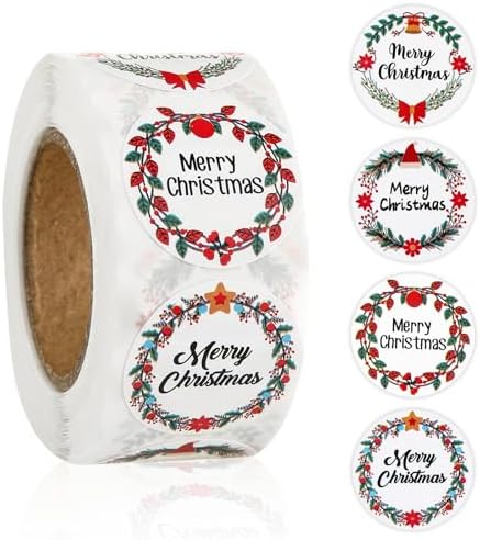 500 Pcs Merry Christmas Stickers for Envelopes, 1 Inch Circle Adhesive Christmas Labels Holiday Stickers Round Xmas Tag Envelope Seal Decals for Christmas Greeting Card, Presents and Gifts (1 in)