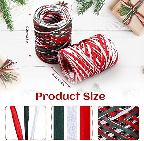2 Rolls Christmas Raffia - 524 Ft Colored Matte Raffia Paper Ribbon Packing Twine for Craft Gift Wrapping DIY Crafts Holiday Decoration