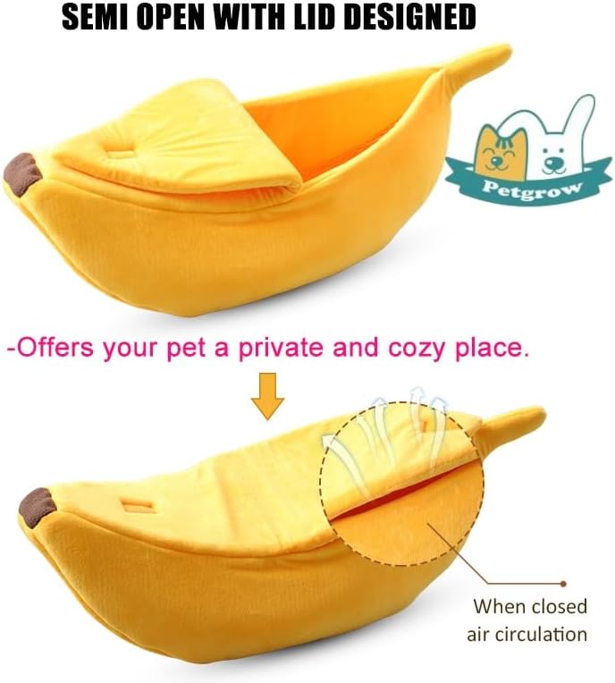 · Petgrow · Cute Banana Cat Bed House Extra Large Size, Christmas Soft Cat Cuddle Bed, Lovely Pet Supplies for Cats Kittens Rabbit Small Dogs, Yellow