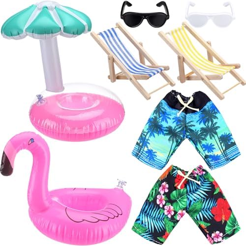 2 Pack Christmas Elf Accessories Beach Elf Clothes Miniature Beach Prop Set Include Chair Swim Ring Sunglasses for Christmas Decoration Accessories
